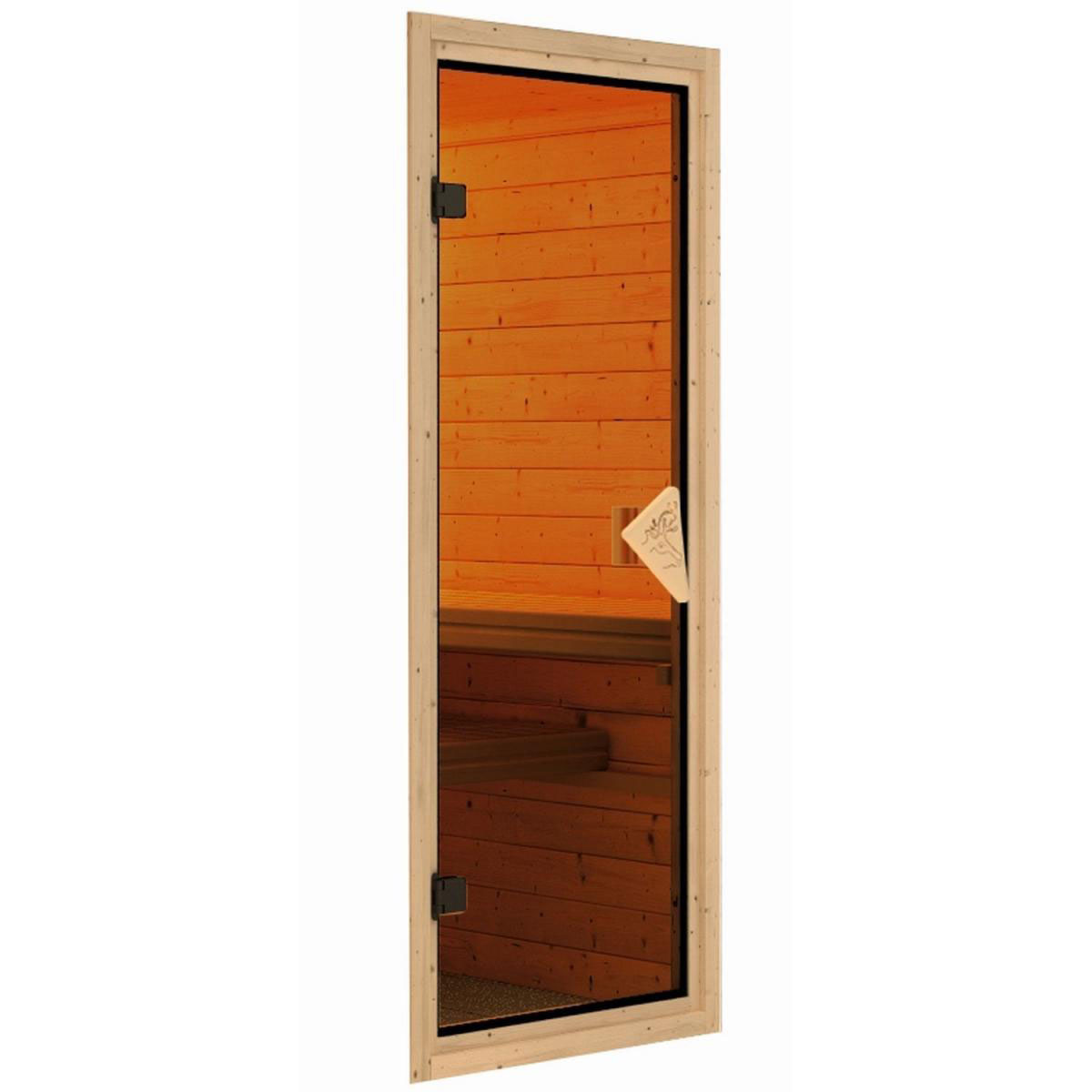Karibu Sauna Leona Eckeinstieg 9 kW Ofen externe Strg modern kein Kranz bronzierte Glastür Bild 3