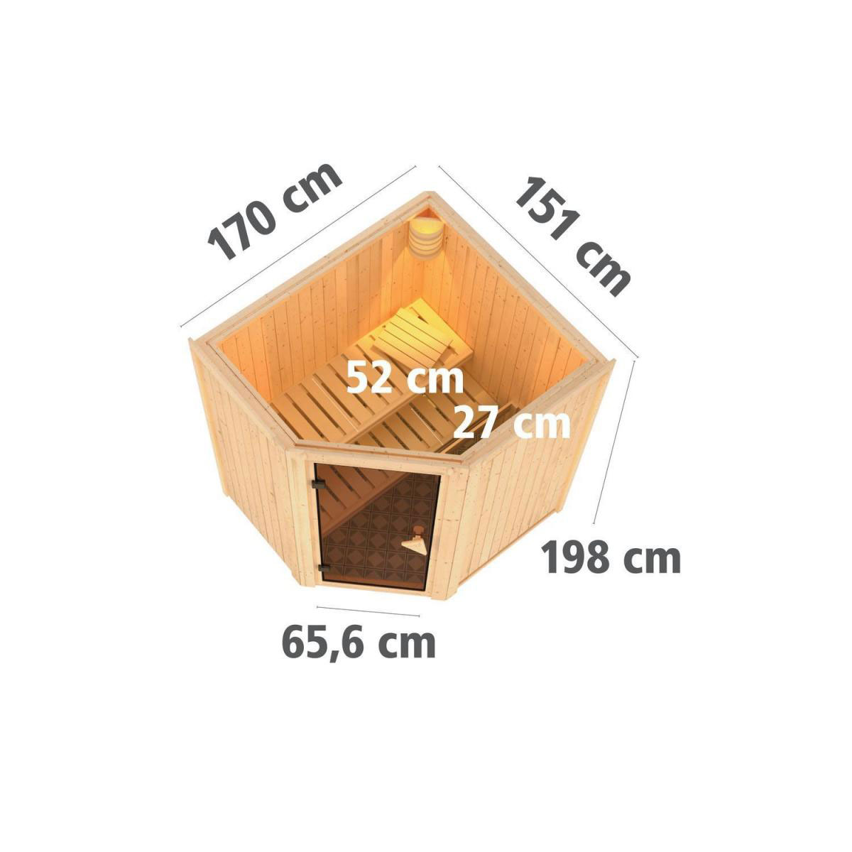 Karibu Sauna Tonja Eckeinstieg 3,6 kW Ofen externe Strg modern kein Kranz Energiespartür Bild 11