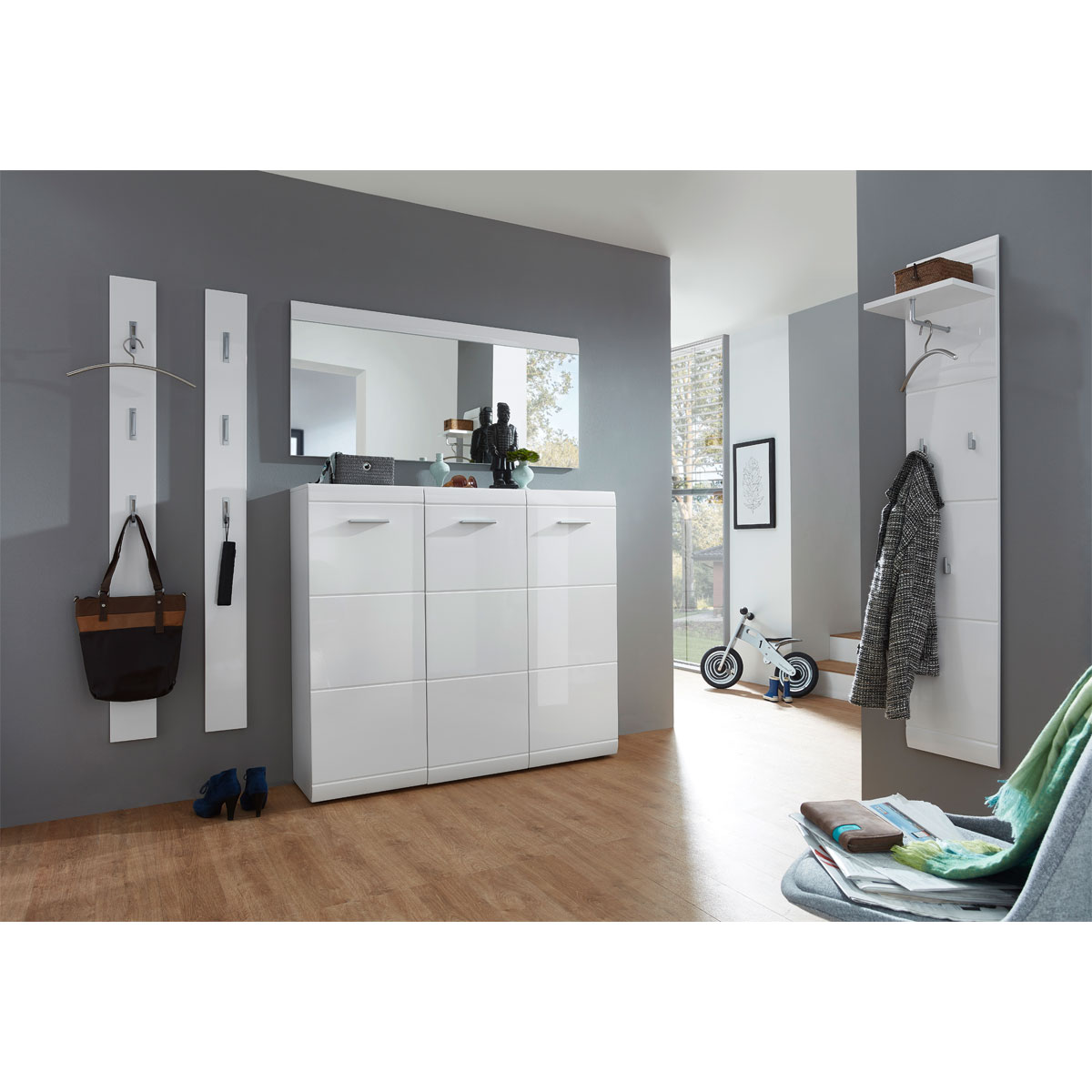 Garderobenpaneel Home Hochglanz mit ausklappbare Kleiderhaken 15 x 170 x 4 cm weiß Bild 2