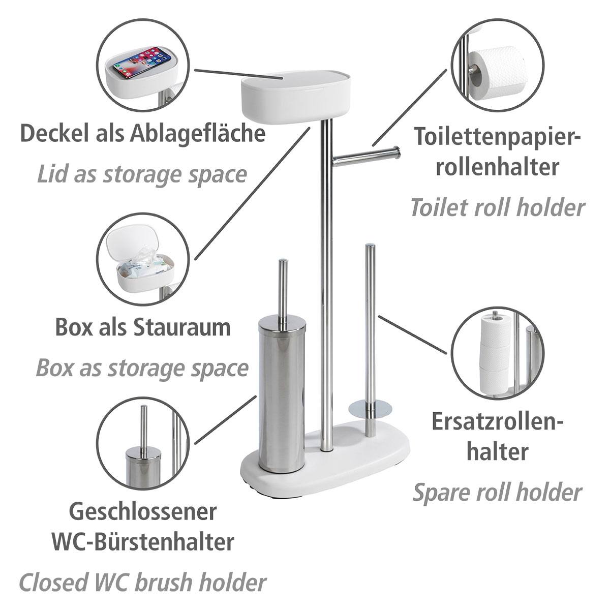 Wenko  Stand WC-Garnitur mit Box Rivazza Weiß integrierter Toilettenpapierhalter Ersatzrollenhalter und WC-Bürstenhalter mit Ablagebox Bild 2