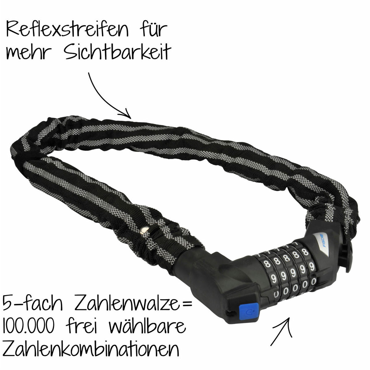 Fischer Bikes Kettenschloss mit Zahlencode und Reflex 80 cm 8 mm Bild 3