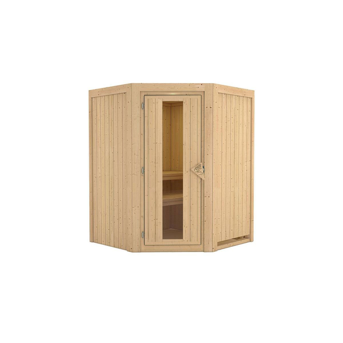 Karibu Sauna Nanja Eckeinstieg ohne Ofen kein Kranz Energiespartür Bild 1