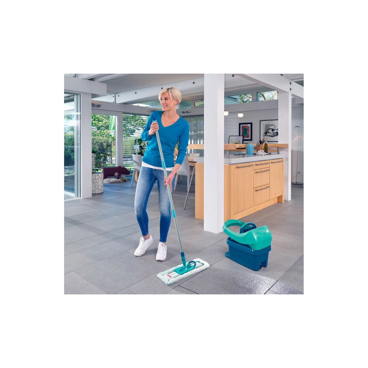 Leifheit Set Wischtuchpresse Profi XL mit Rollen und Bodenwischer Bild 2