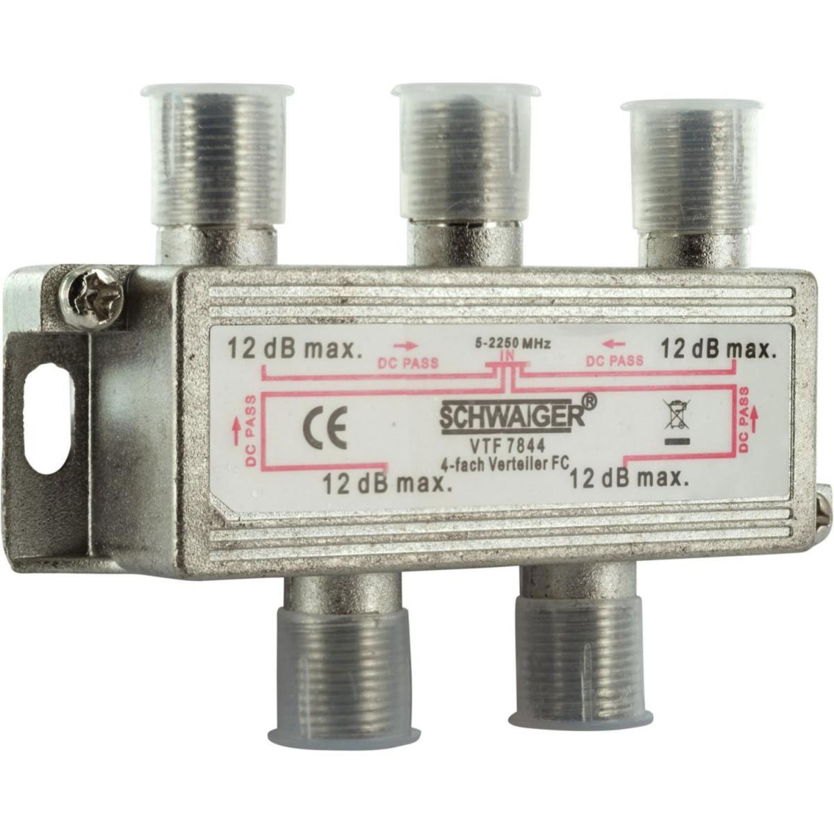 Schwaiger 4-fach Universal-Verteiler 12 dB für Kabel/Antenne Bild 1