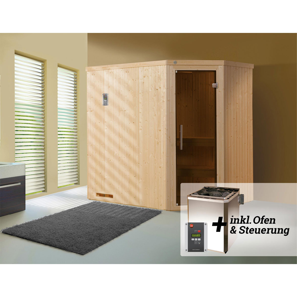 Weka  Elementsauna Halmstad Größe 2 Sparset 7,5 kW Bio S Glastuer und Fenster Bild 2