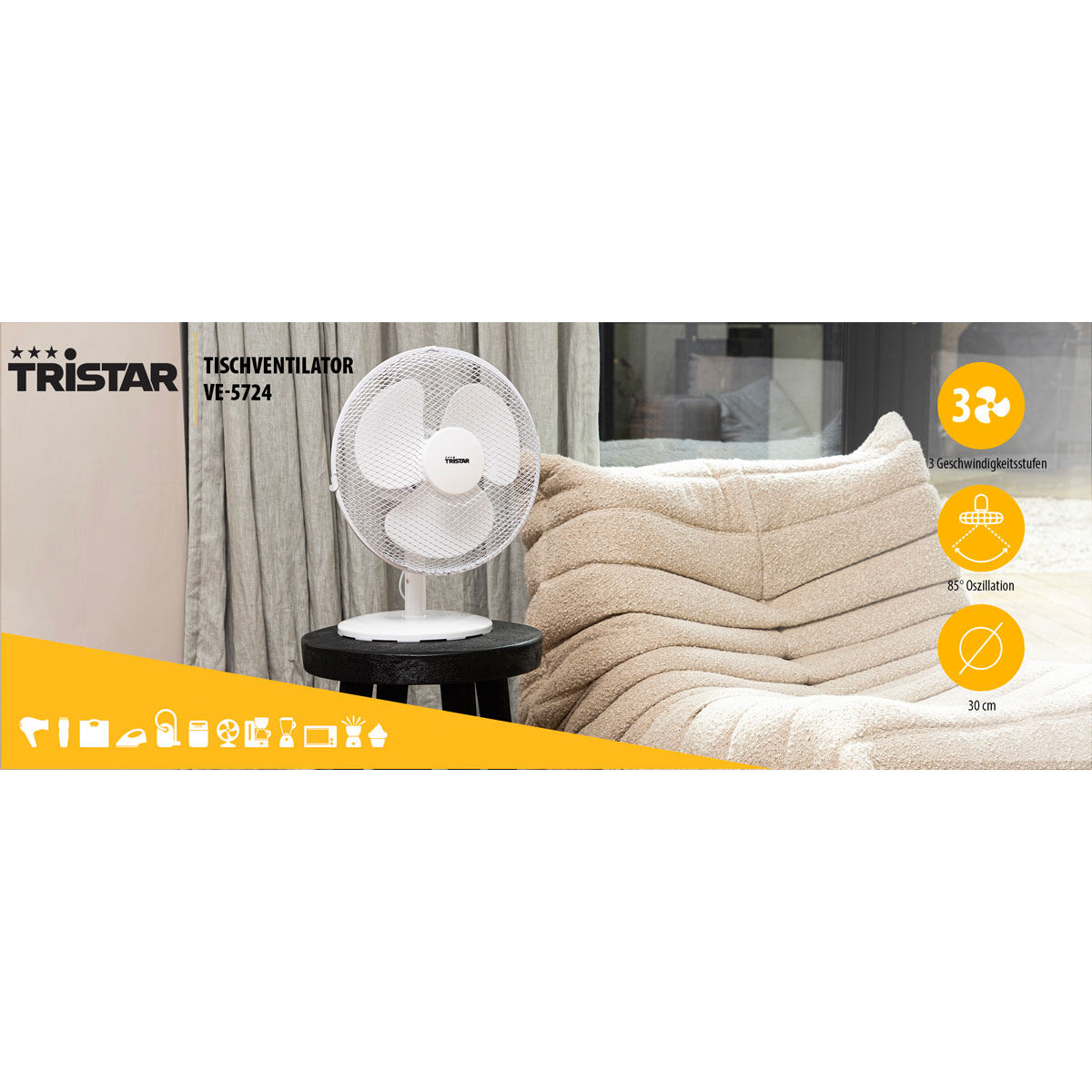 Tischventilator ⌀ 30 cm weiß Bild 6