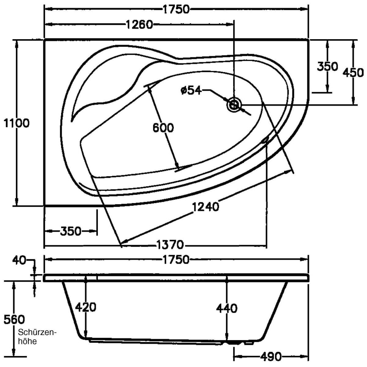 Ottofond Eckwanne Loredana Mod B 175 x 110 cm weiß Bild 3