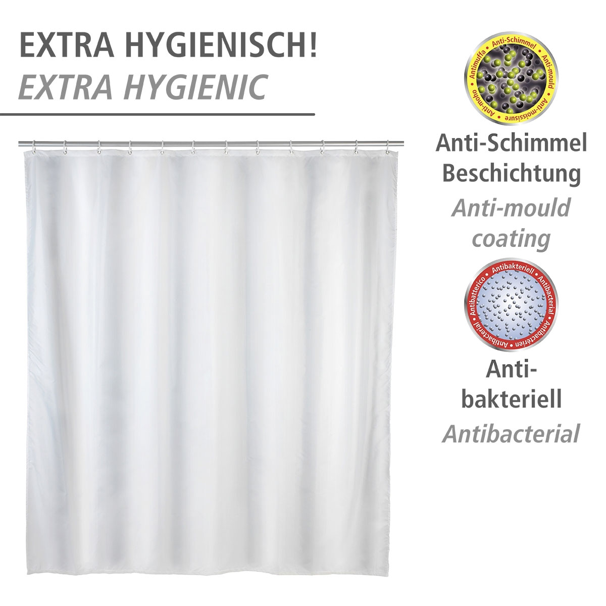 Wenko  Anti-Schimmel Duschvorhang Uni White Textil Polyester 120 x 200 cm waschbar Bild 4