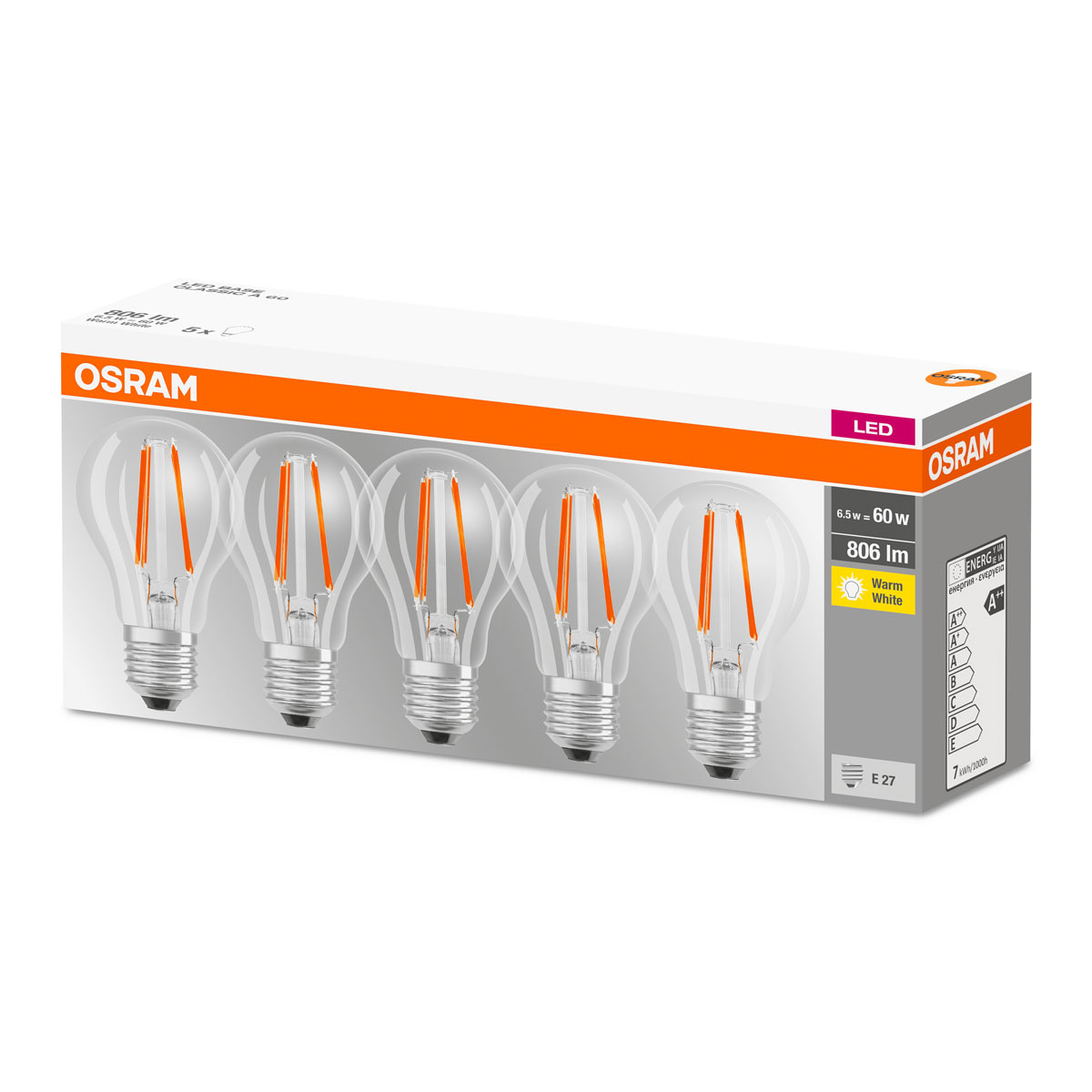 Osram LED-Leuchtmittel E27 60W warmweiß 5 Stück Bild 2