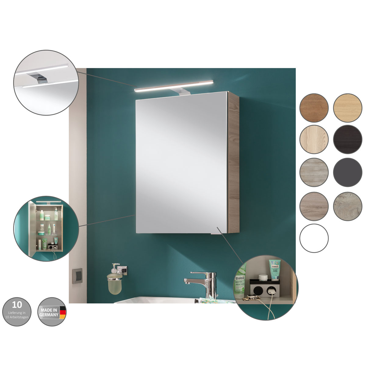 Fackelmann  Gäste-WC Spiegelschrank links SBC 400 x 680 x 153 mm NatureOak Bild 4