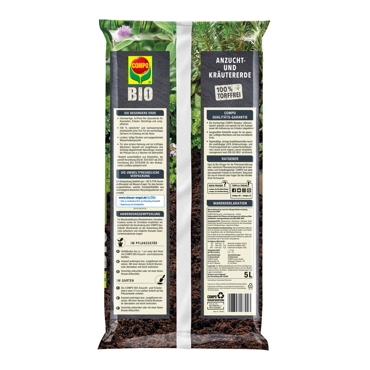 Compo BIO Anzucht- und Kraeutererdetorffrei 5 L Bild 2