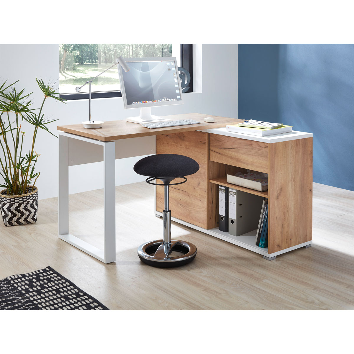 Schreibtisch Lionel mit integriertem Sideboard 120 x 75 x 117 cm weiß/Navarra-Eiche-Nachbildung Bild 6