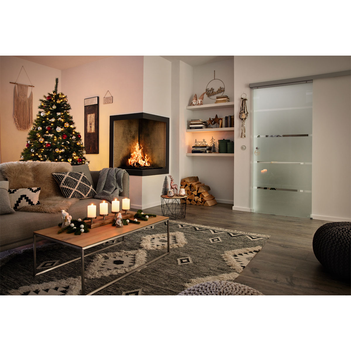 Adventsleuchter Holz mit 4 Kerzenhaltern Mangoholz 50 x 10 cm Bild 3