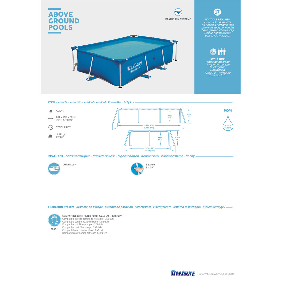 Bestway Stahlrohrbecken Steel Pro 259 x 170 x 61 cm Bild 7