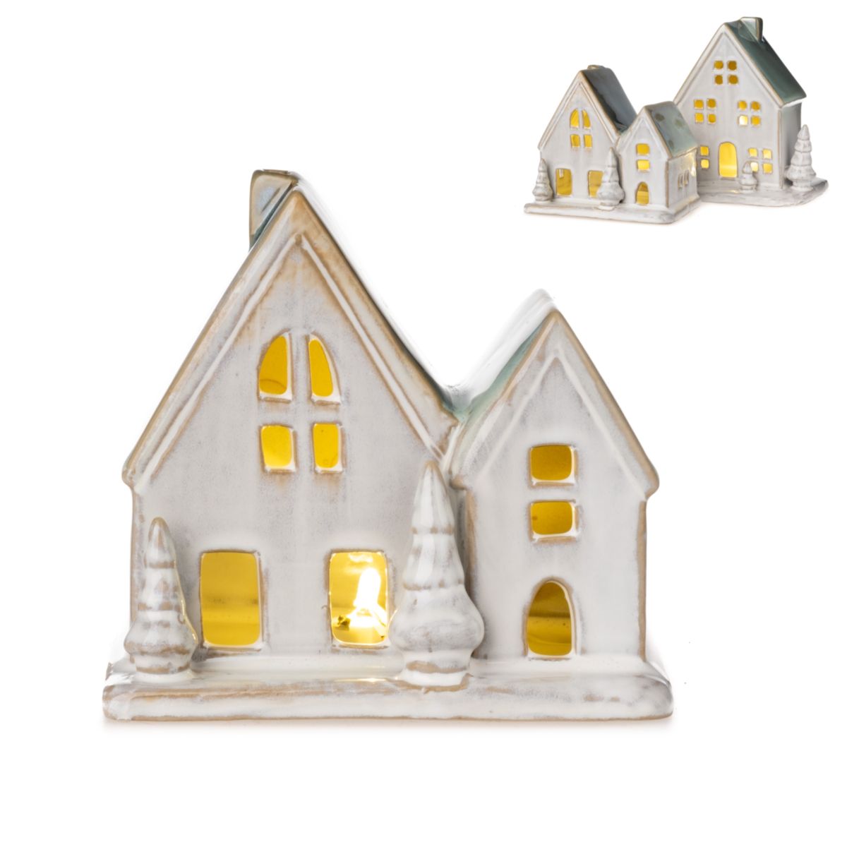 LED-Haus mit Timer 12cm creme weiss