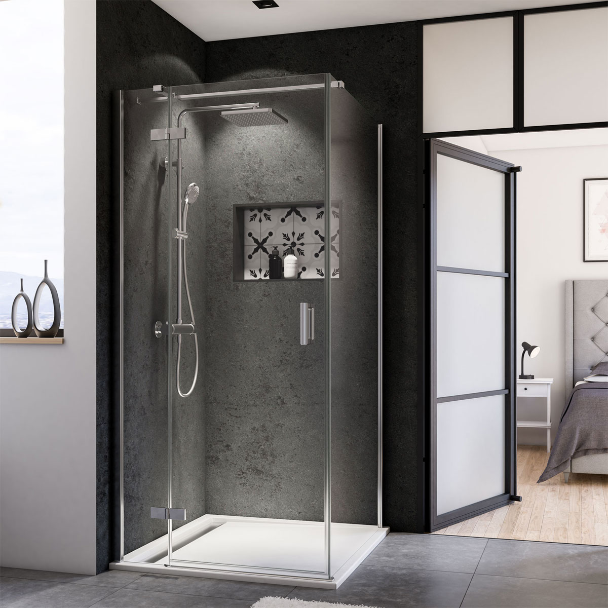 Breuer  Seitenwand Panorama für Drehtür mit Festteil alu chromeffekt Klarglas 1000 mm