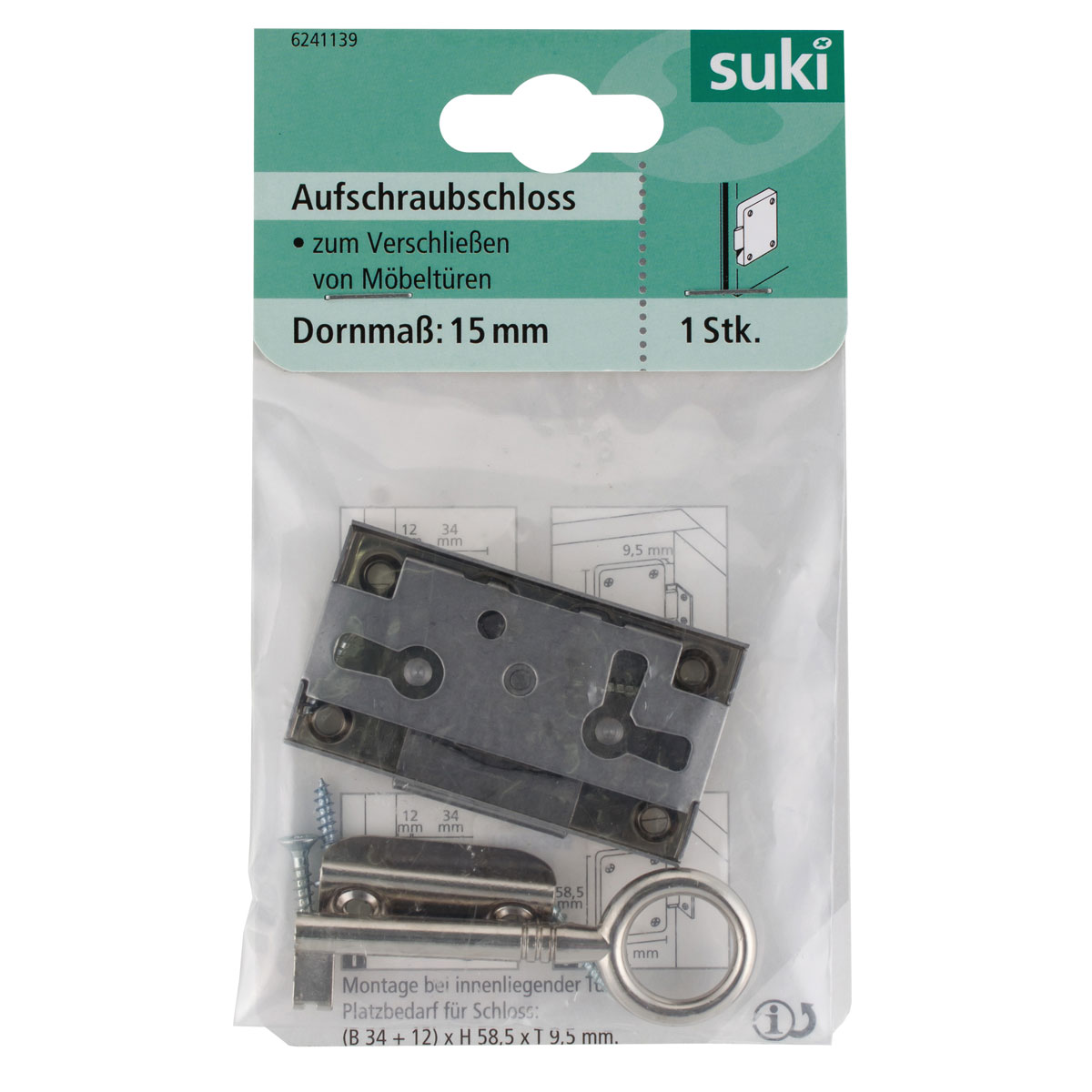 Suki Aufschraubschloss gleichschließend 15 x 34 x 58,5 mm Bild 1
