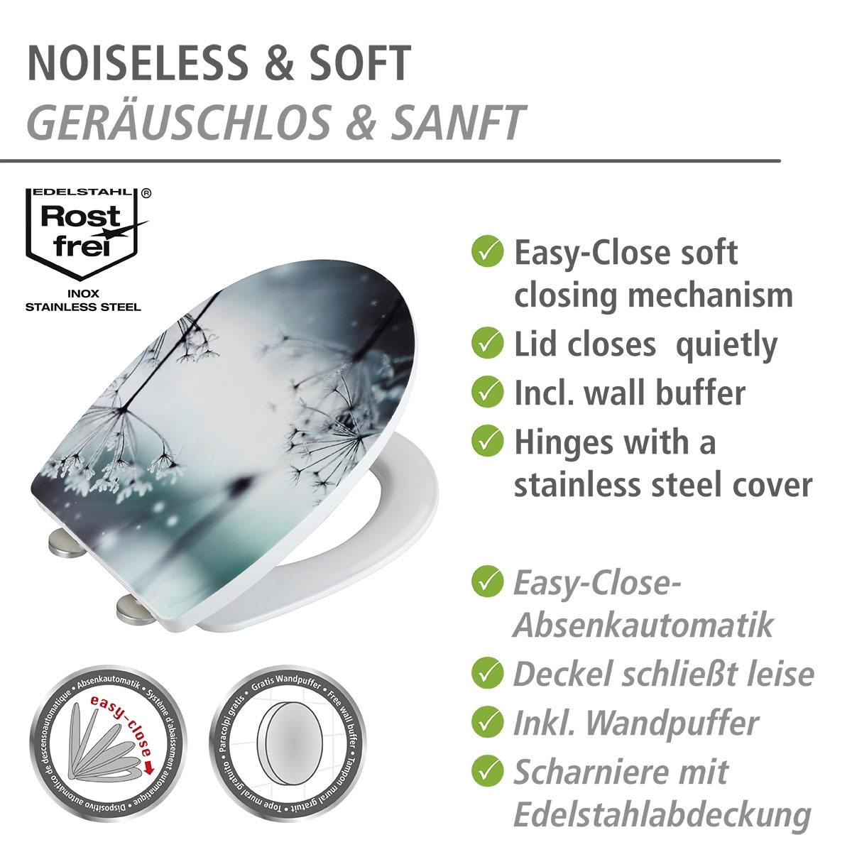 Wenko  WC-Sitz Polar mit Hochglanz-Oberfläche Toilettensitz mit Absenkautomatik Schnellbefestigung aus bruchstabilem Thermoplast Bild 4