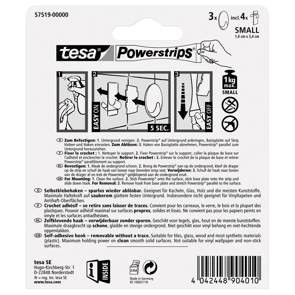 Tesa Haken Powertstripe Small chrom Oval 3 Haken und 4 Strips Bild 2