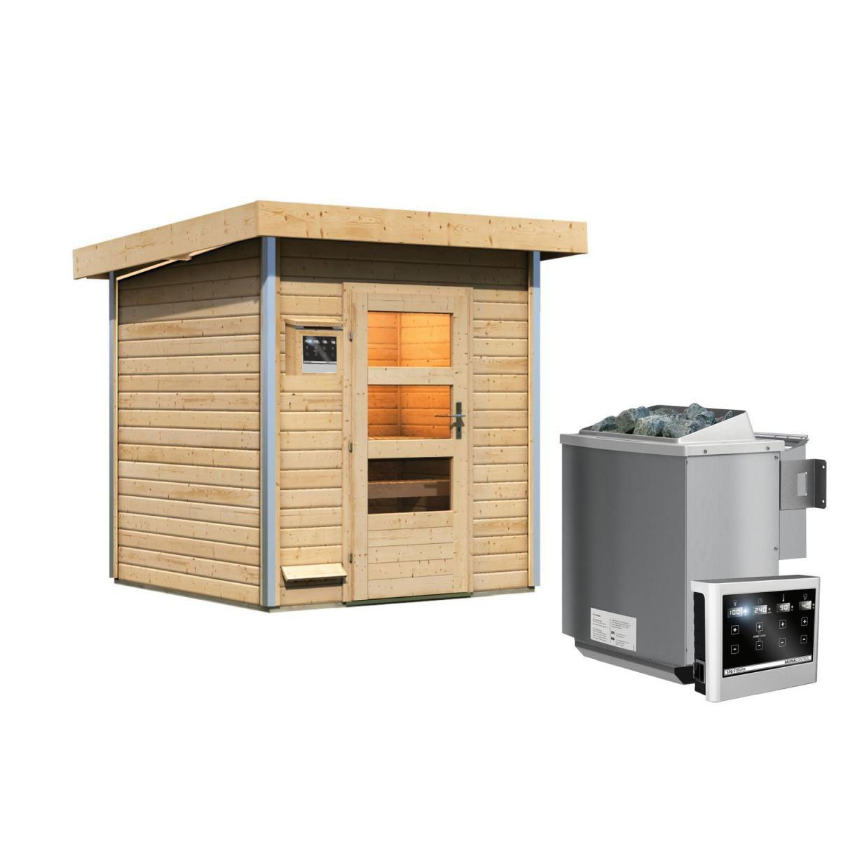 Karibu Saunahaus Torge 38 mm 9 kW Bio Ofen externe Strg moderne Tür