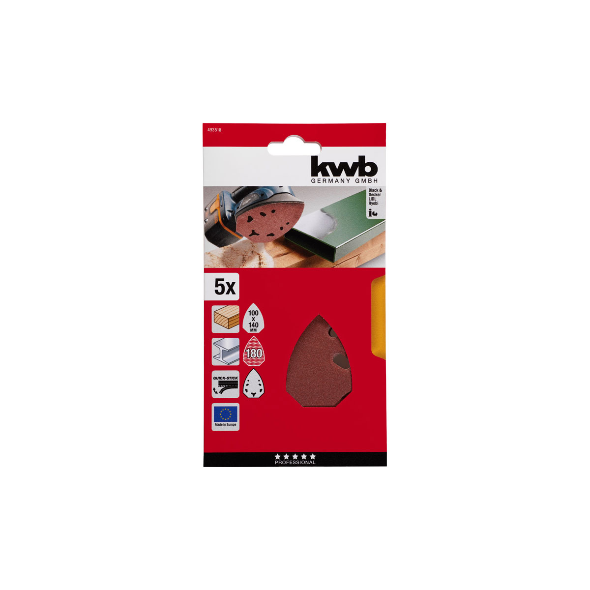 kwb  Schleifdreiecke Quick Stick Holz und Metall 100 x 140 mm K180 Bild 2