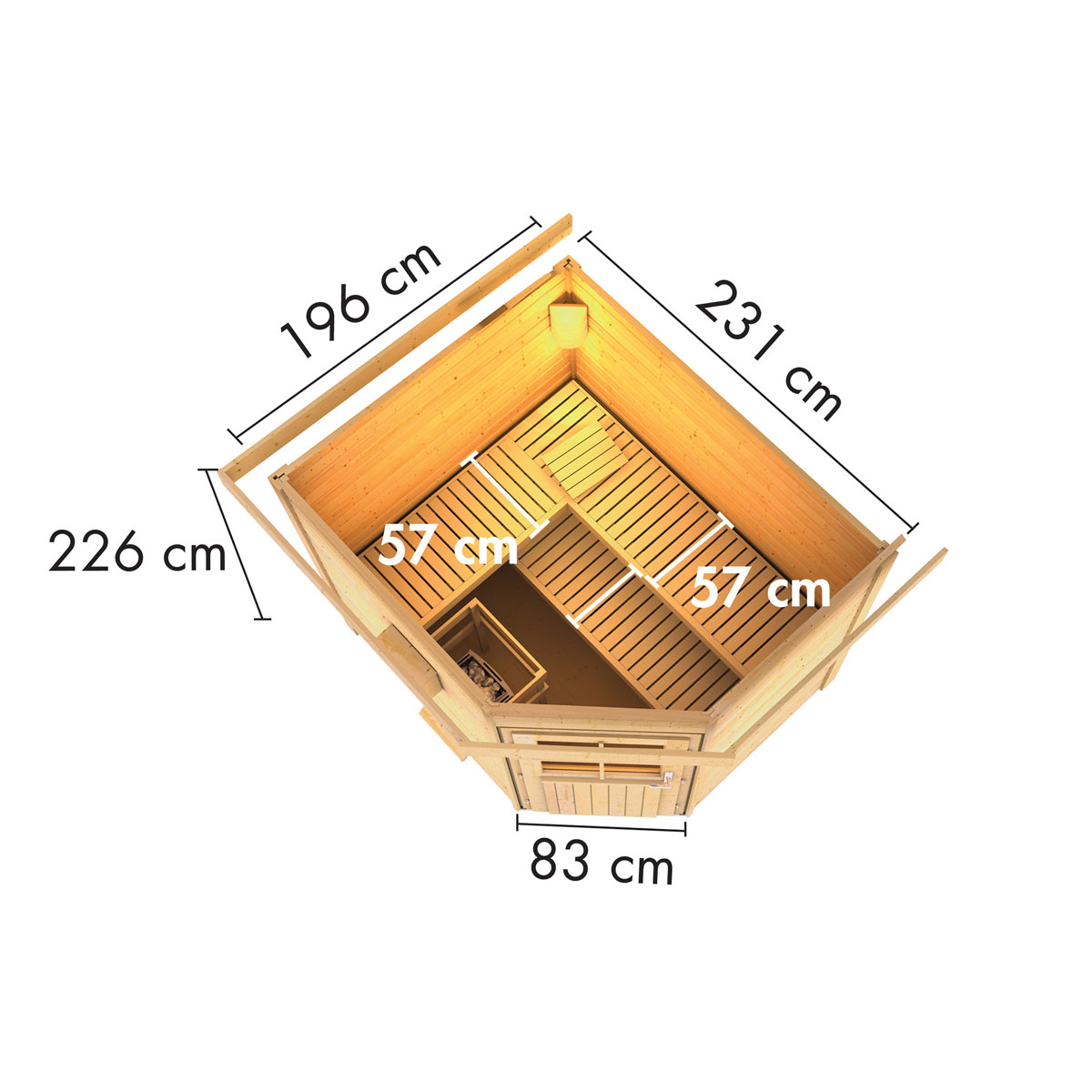Karibu Saunahaus Mikka 38 mm ohne Ofen moderne Tür Bild 2