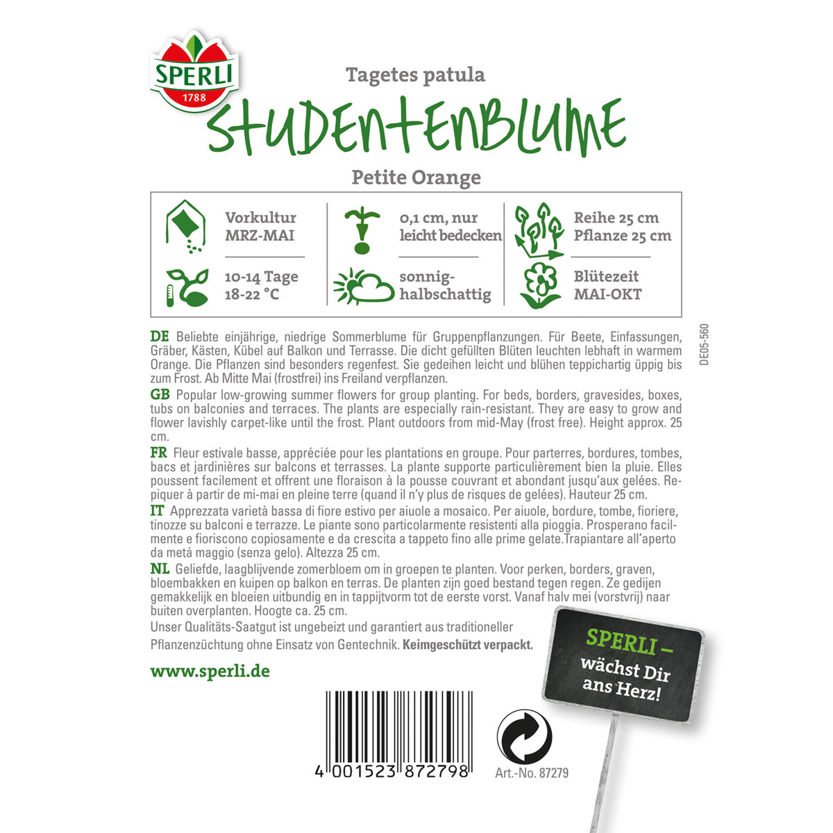 Sperli Studentenblumen Petite Orange Bild 2