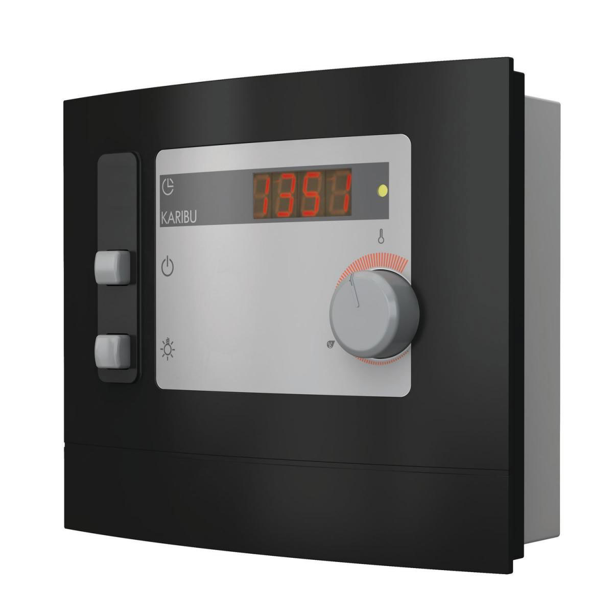 Karibu Sauna Leona Eckeinstieg 9 kW Ofen externe Strg modern mit Kranz graphitfarbene Tür Bild 5