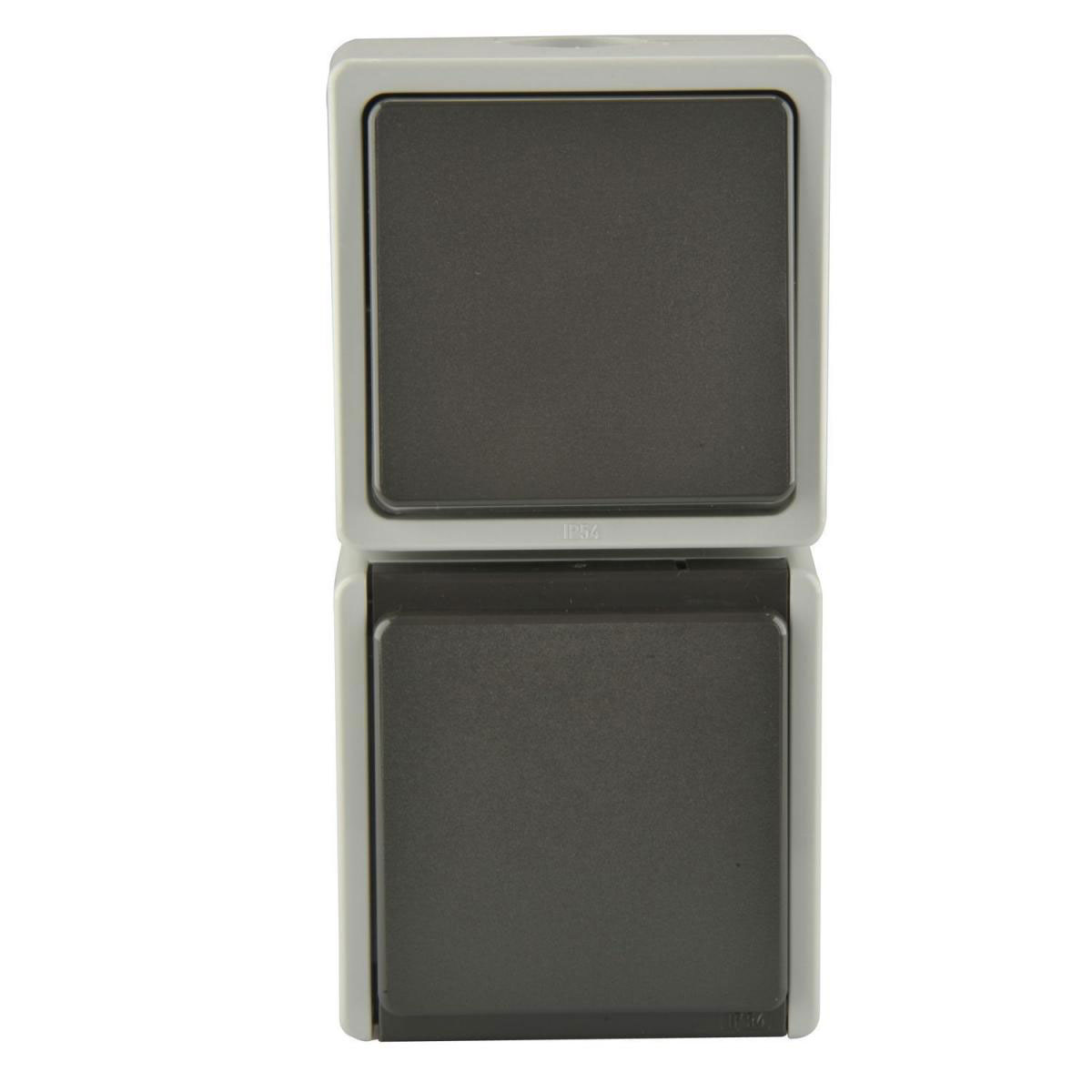 Aus-/Wechselschalter-Steckdosen-Kombination Aquarius Aufputz grau