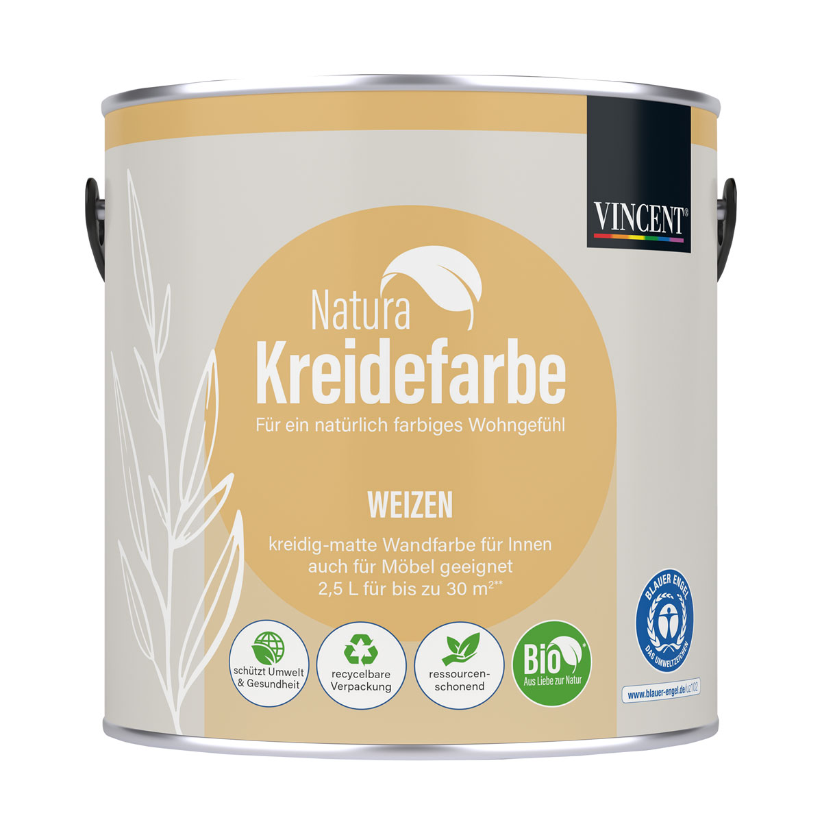 Vincent  Natura Kreidefarbe Weizen matt 2,5 L