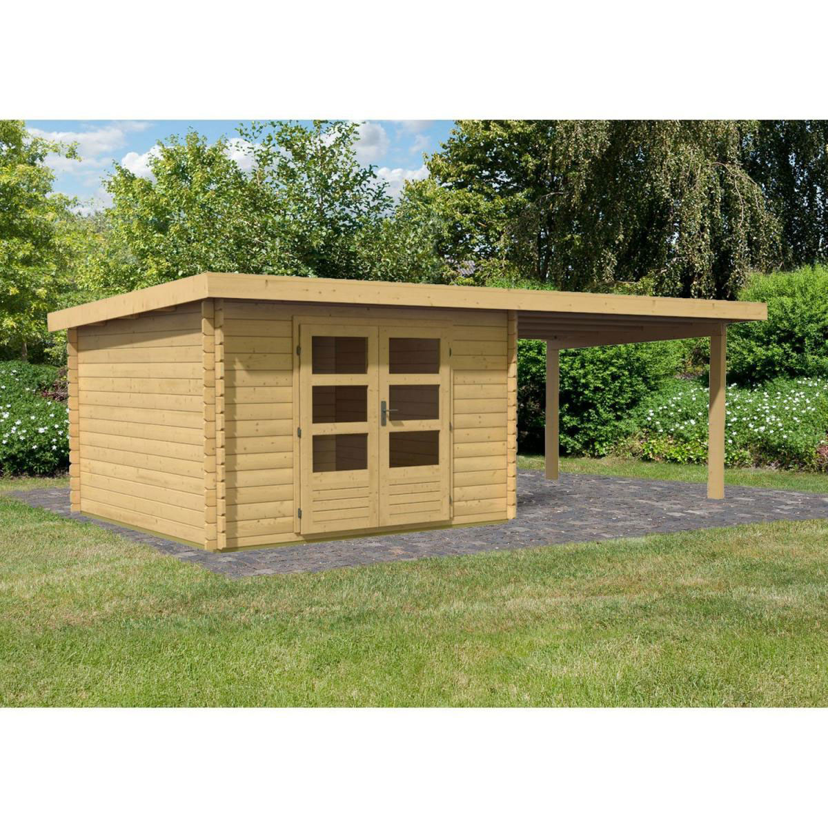 Karibu Gartenhaus Bastrup mit Schleppdach 300 cm naturbelassen 297 x 297 x 222 cm