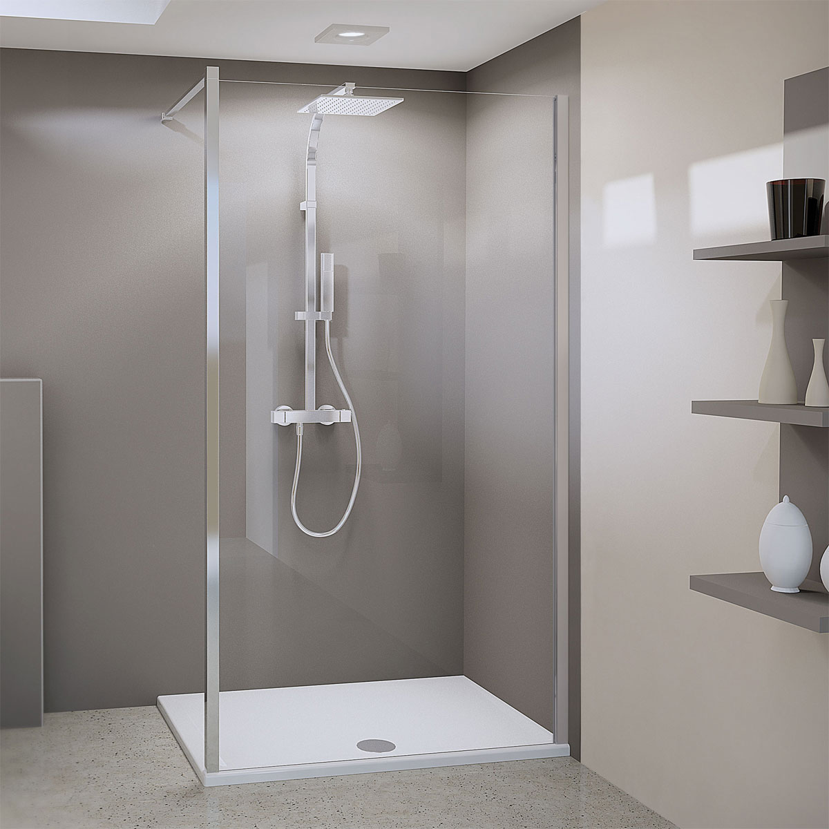 Breuer  Duschwand Panorama Flex alleinstehend mit Decken- oder Wandstabilisator alu chromeffekt Klarglas 1000 mm Bild 2