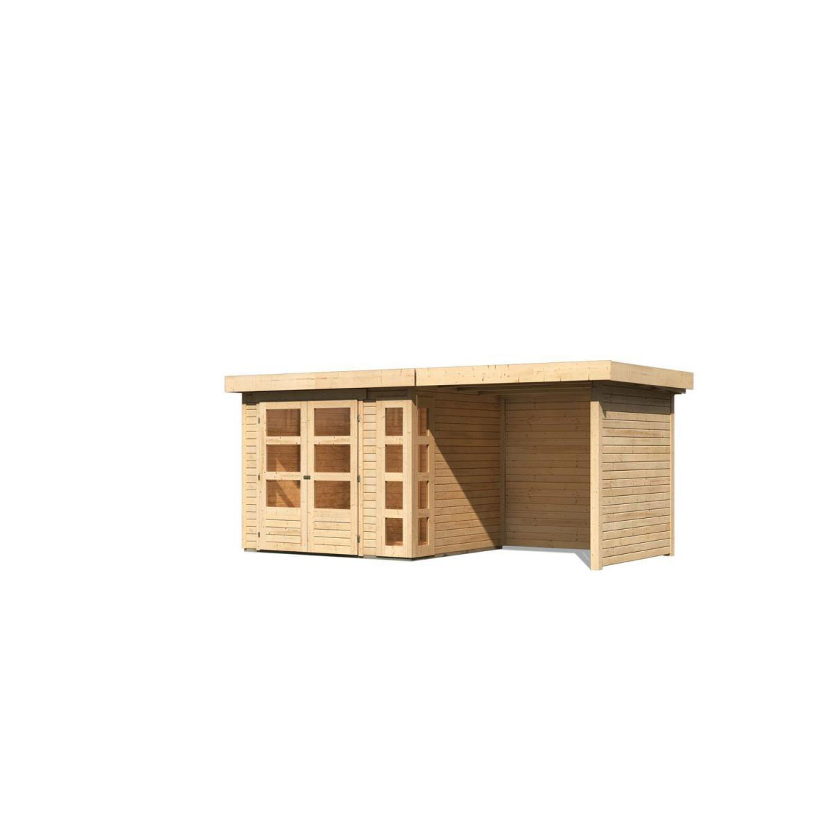Karibu Gartenhaus-Set Kerko 3 mit Anbaudach 2,4 m mit Seiten- und Rückwand naturbelassen Bild 2