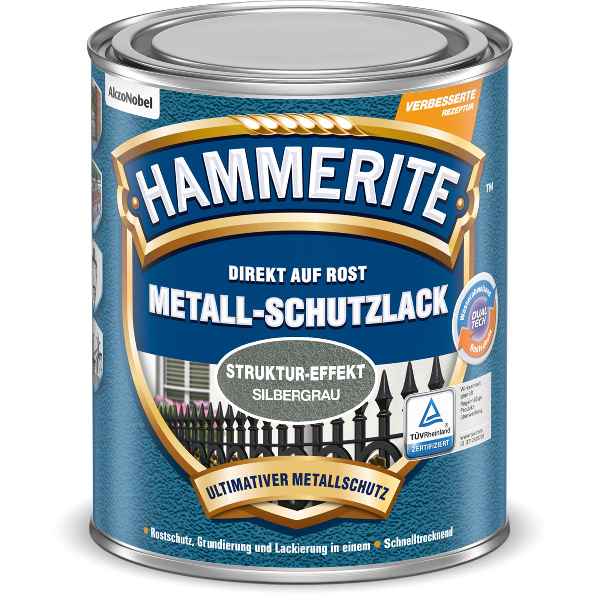 Hammerite Metallschutzlack struktur-Effekt silbergrau 250 ml Bild 1