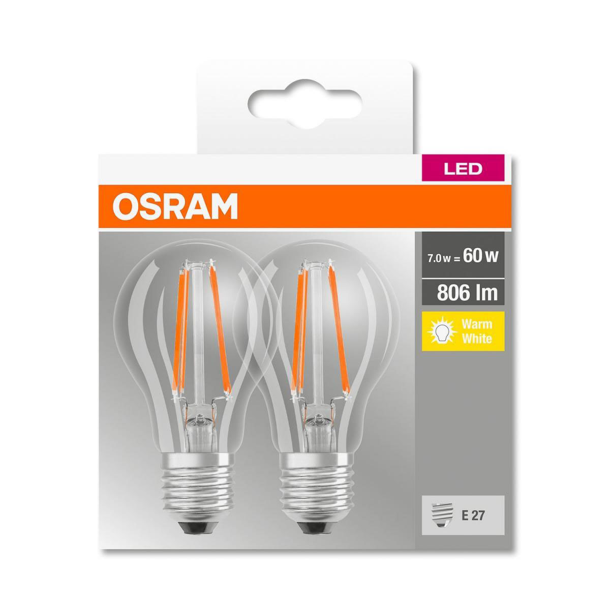 Osram 2x LED-Glühlampe Filament E27 6 Watt warmweiß klar Bild 2