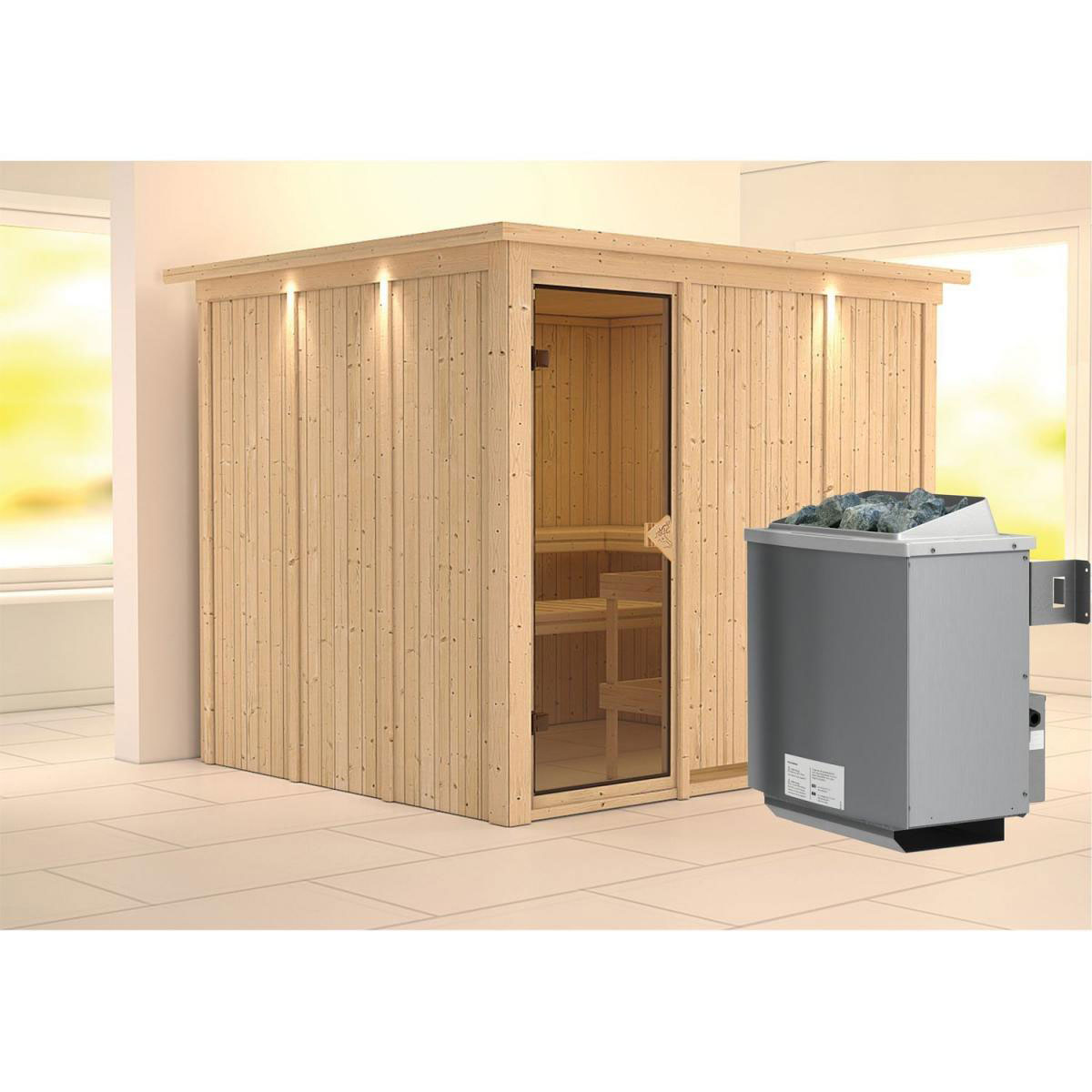 Karibu Gobin Fronteinstieg 9 kW Ofen integr Strg mit Dachkranz bronzierte Tür Bild 1