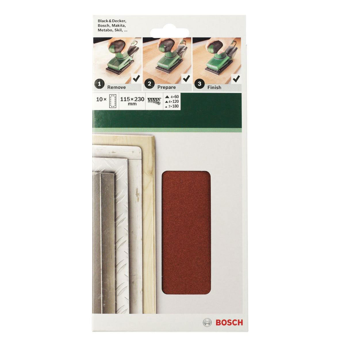 Bosch  DIY Schleifblatt 115 x 230 mm 3xG60/4xG120/3xG181 14 Löcher Klett 10- teilig  Bild 4
