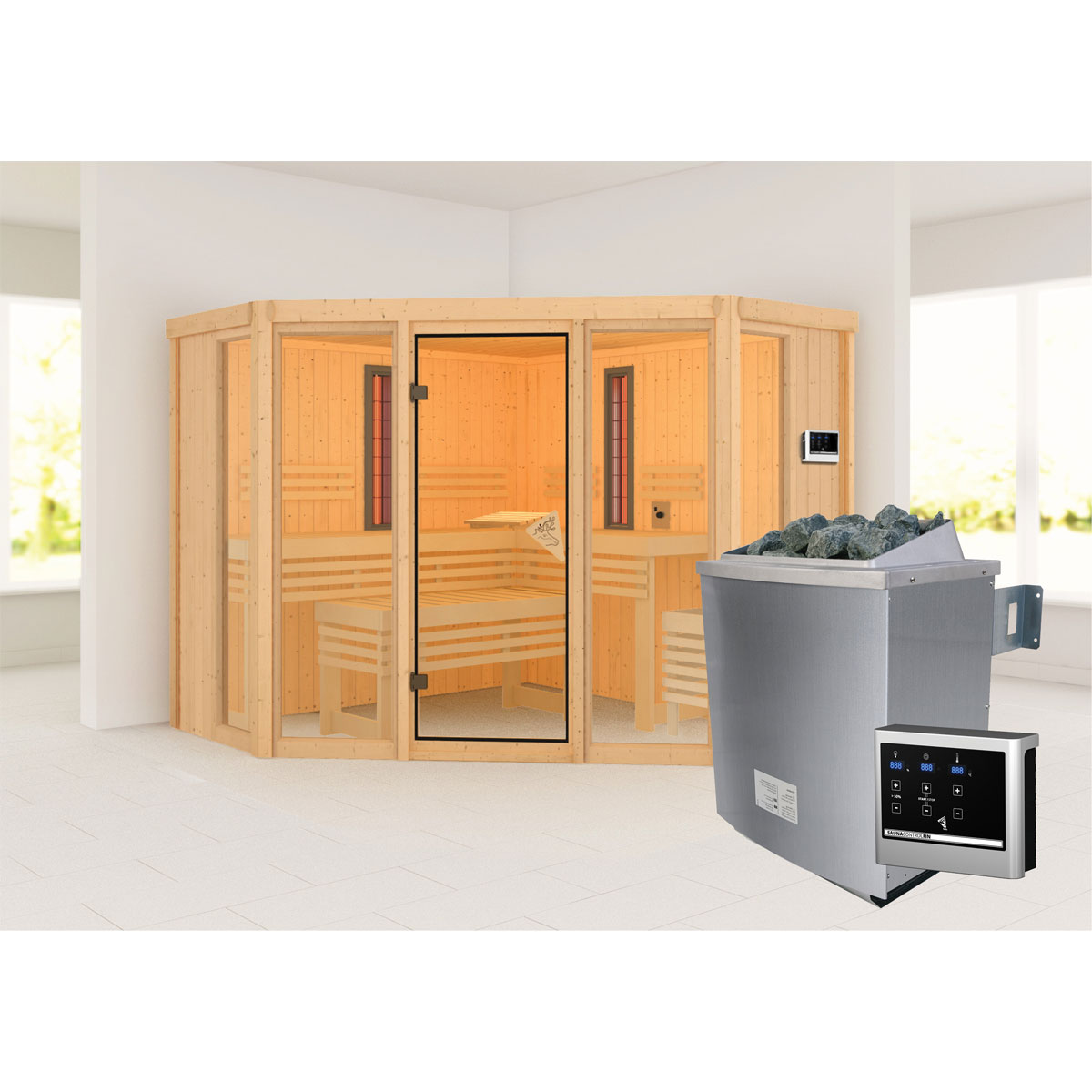 Karibu Infrarotkabine Asta naturbelassen externe Steuerung Bild 2