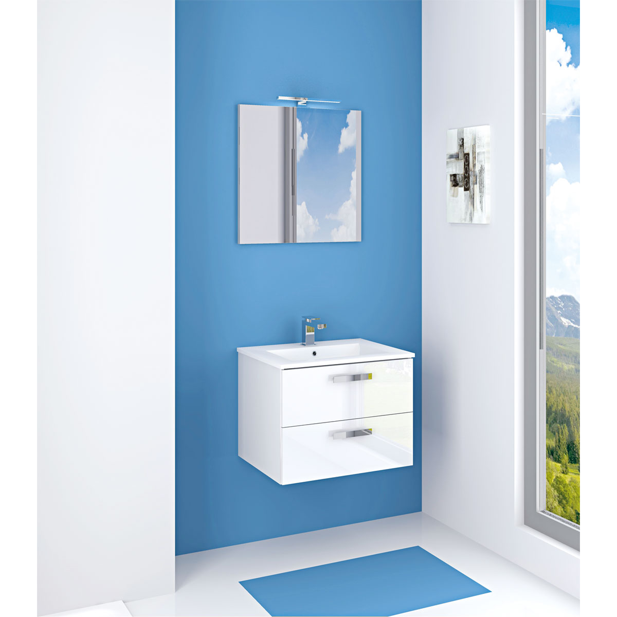 Waschplatz Verona inkl Spiegel mit Beleuchtung weiß Hochglanz Bild 2