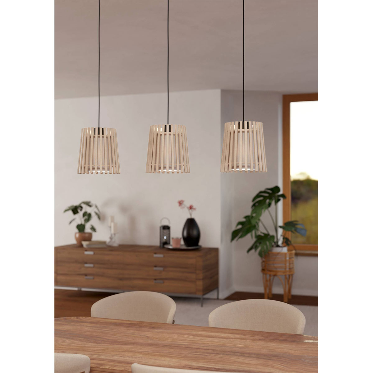 Eglo  LED Pendelleuchte Fattoria 3-flammig schwarz/braun/weiß Bild 4