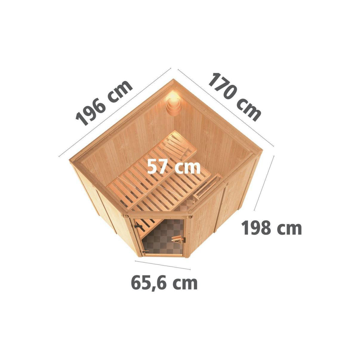 Karibu Sauna Lilja Eckeinstieg 3,6 kW Ofen integr Strg kein Kranz Klarglas-Tür Bild 11