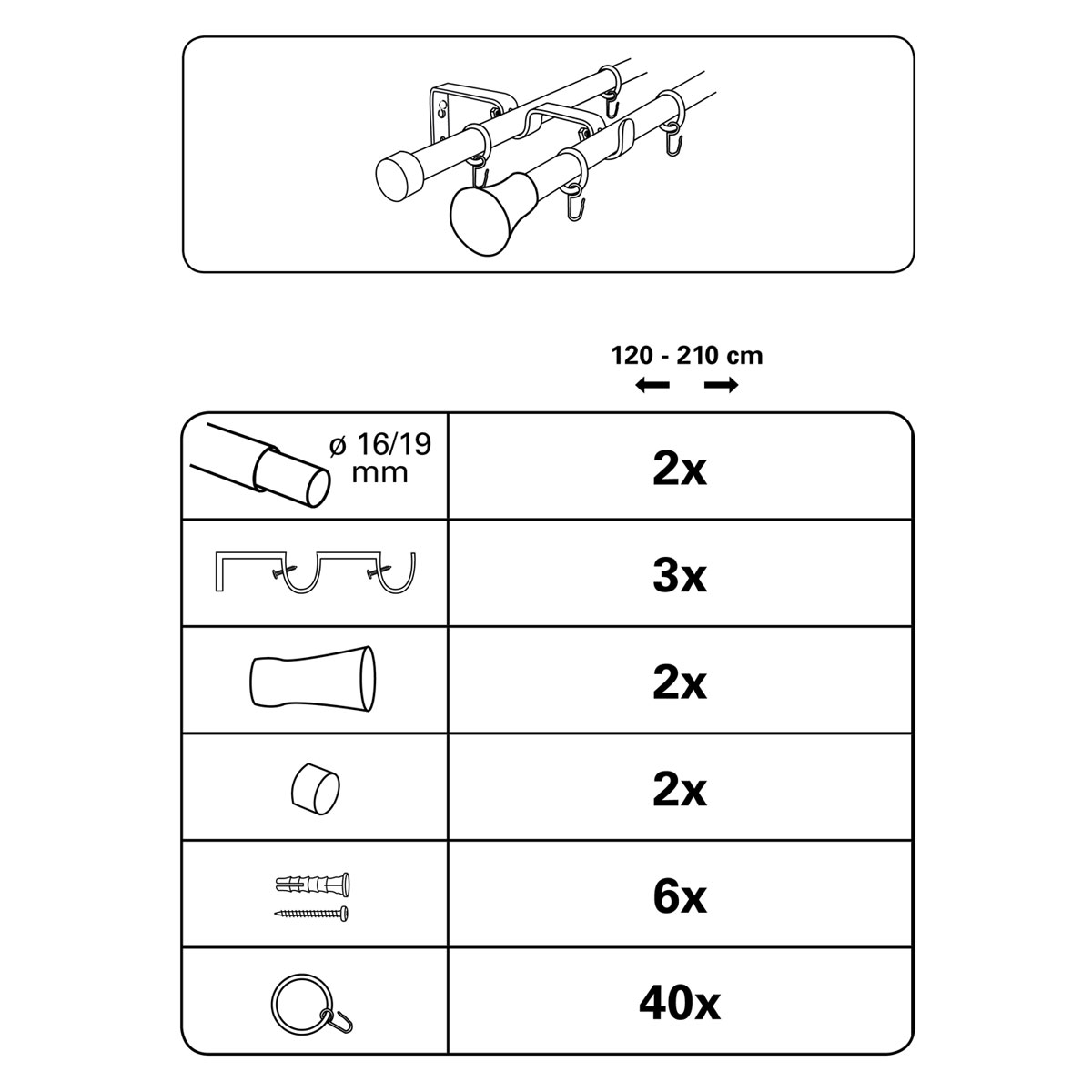 Gardinia Gardinenstange 120/210 cm edelstahl-optik Bild 2