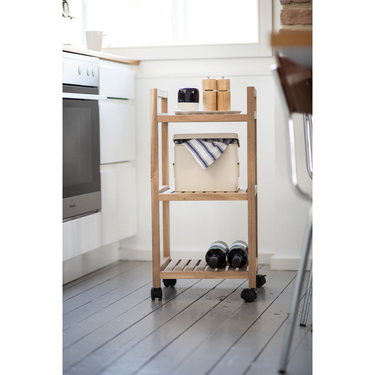 Wenko  Rollregal 3 Etagen Acina Rollwagen Küchen-Regal Badezimmer-Regal auf Rollen FSC Bild 6