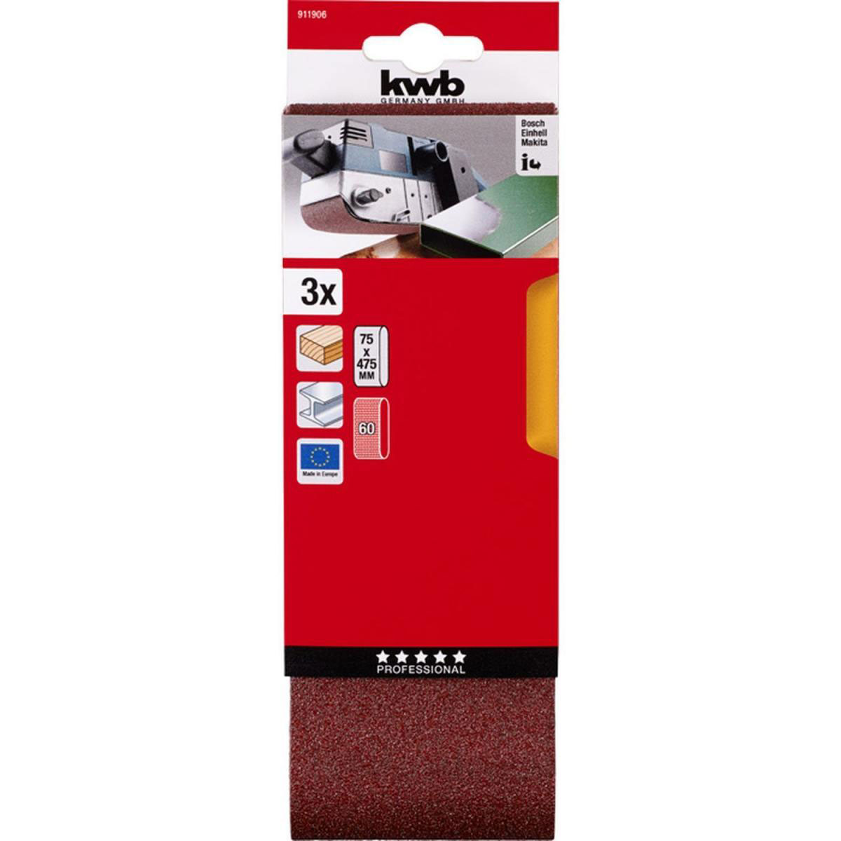 kwb  Schleifbänder Holz und Metall 75 x 457 mm K60 Bild 2