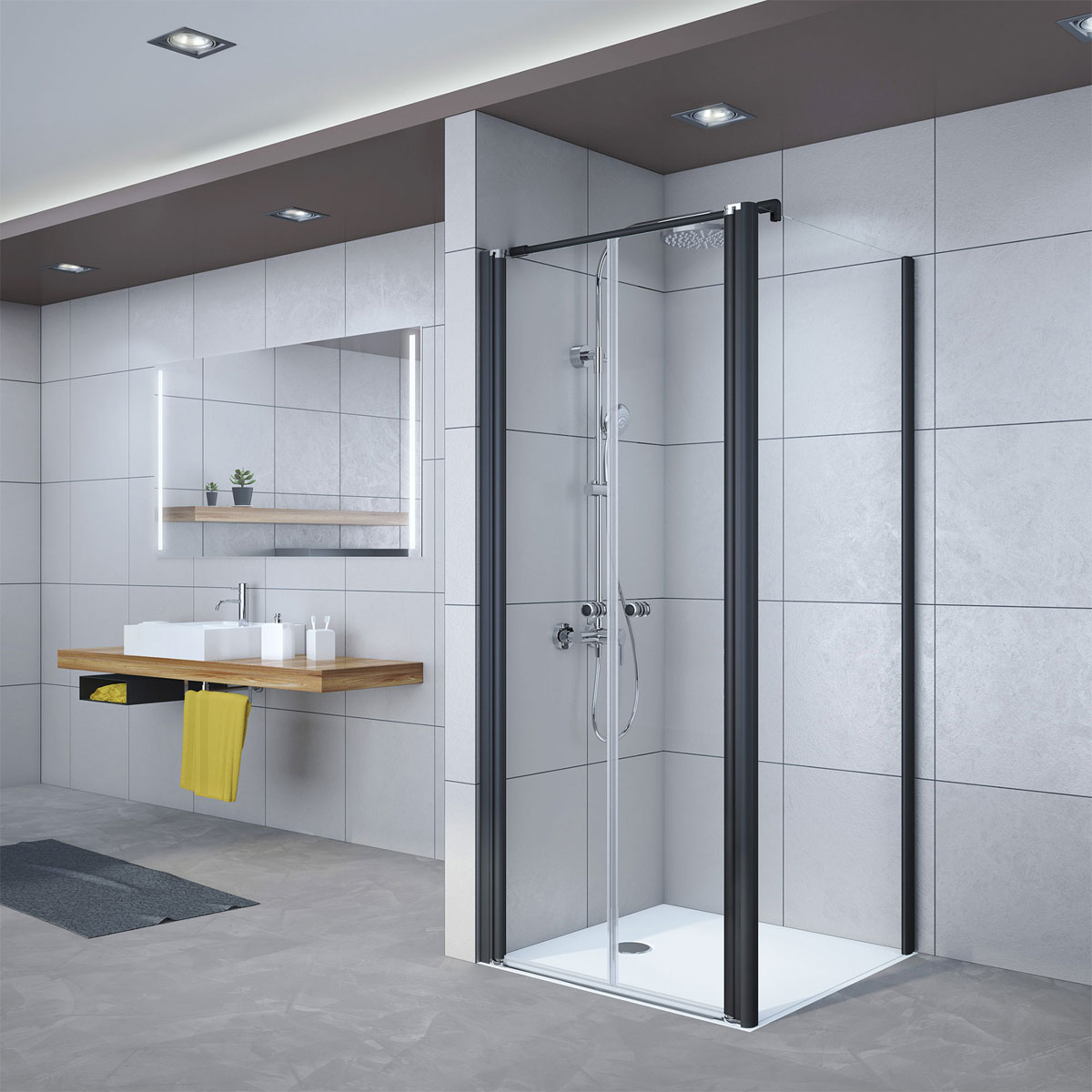 Breuer  Pendeltür Elana 6 für Seitenwand schwarz matt satiniert 750 mm