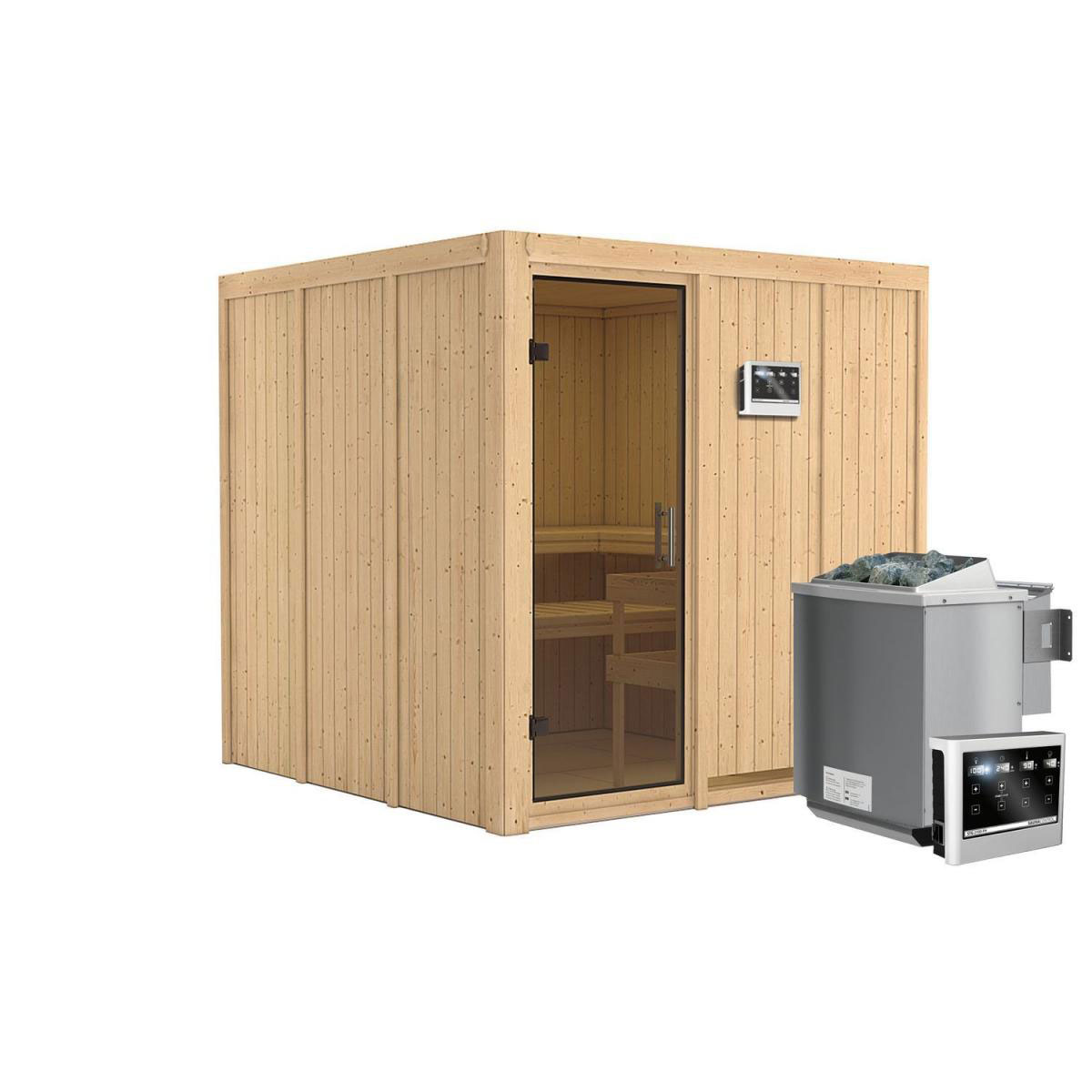 Karibu Sauna Rodin Fronteinstieg 9 kW Ofen Bio externe Strg Tür graphit ohne Kranz Bild 2