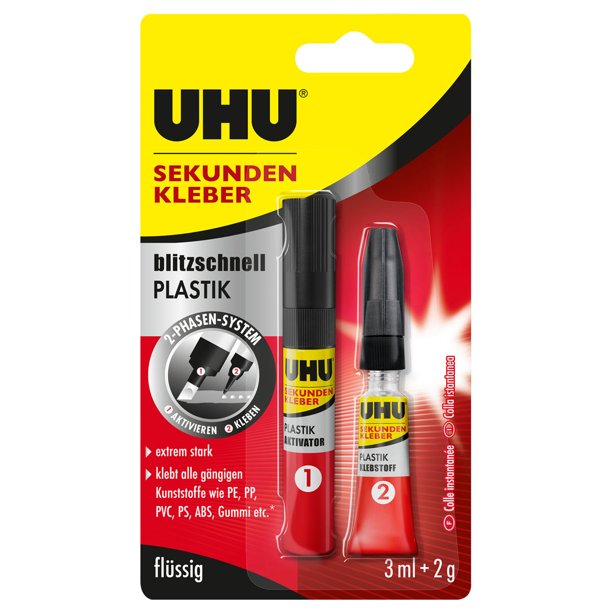 UHU  Sekundenkleber Plastik 2 g und 3 ml
