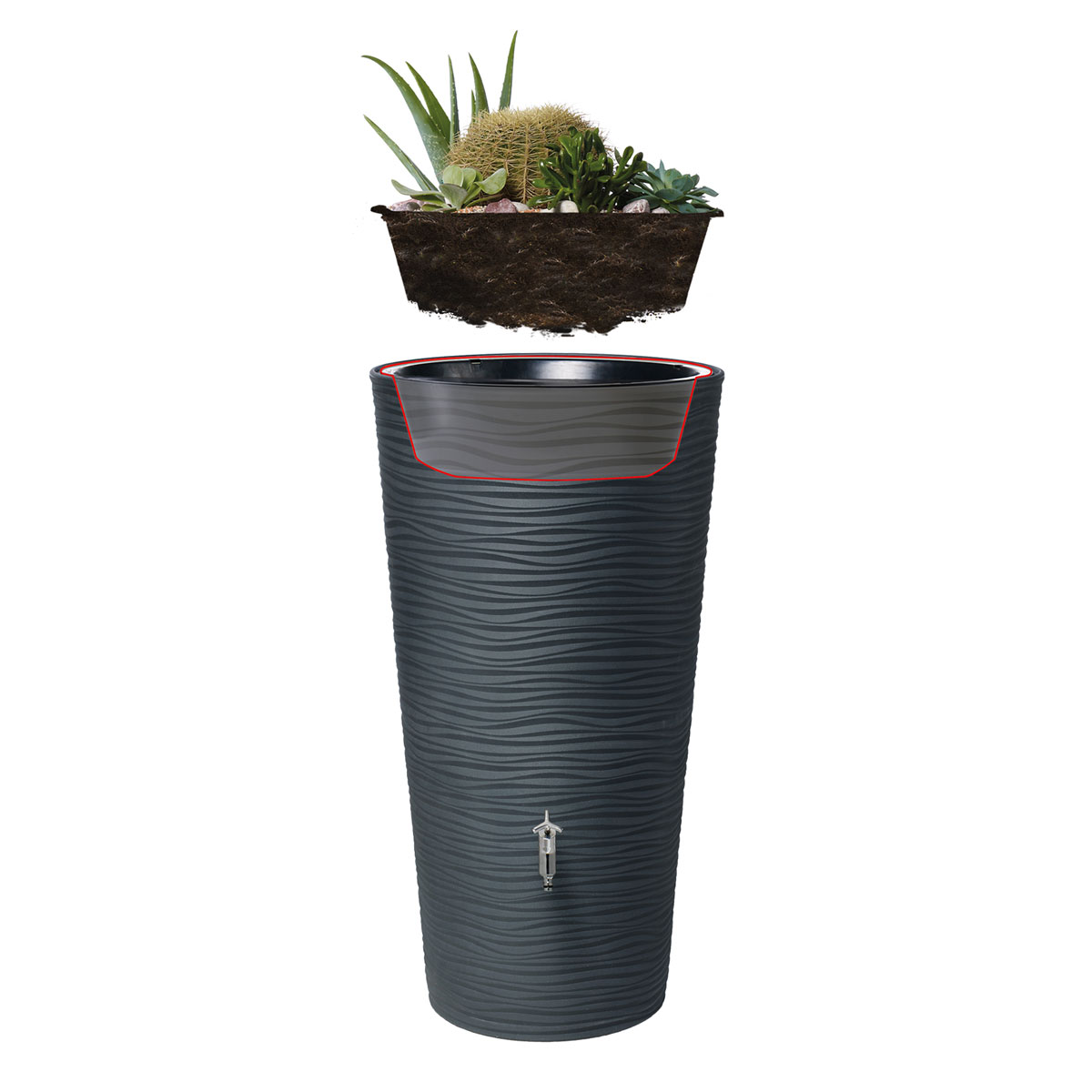 Garantia  Regentonne Natura 2in1 210 Liter graphite grey inkl. Pflanzschale Bild 2