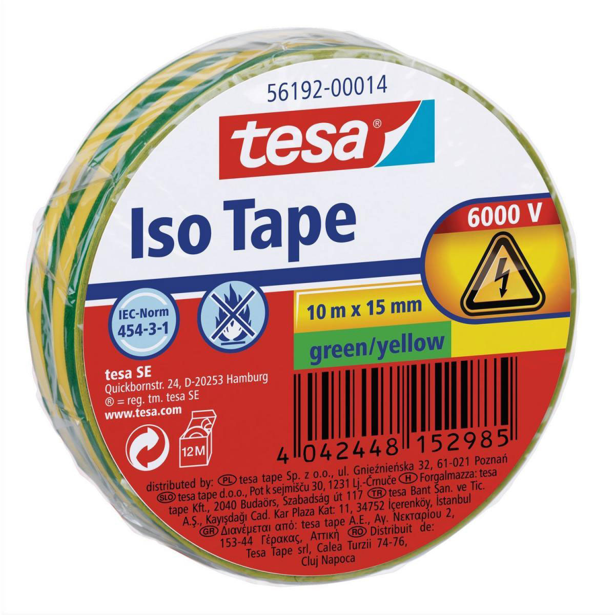 Tesa Isolierband gelb/grün 10 m x 15 mm