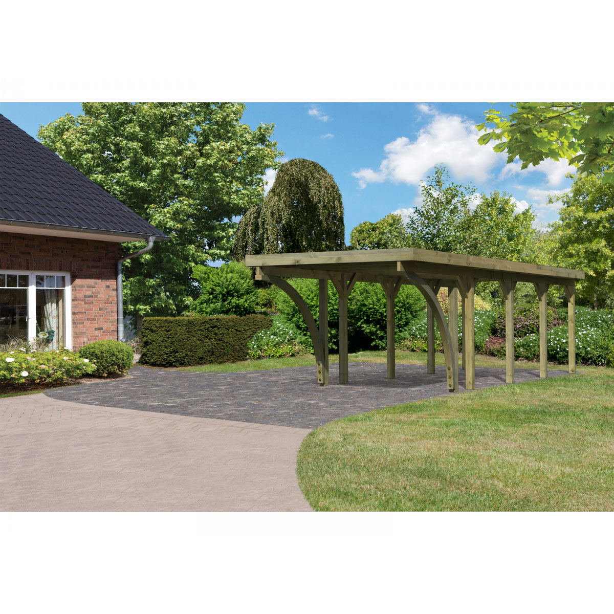 Karibu Einzelcarport Classic 3 Variante C inkl zwei Einfahrtsbögen